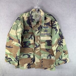 VTG US Army Combat Coat Medium Short Woodland Camo Hot Weather Air Force Patches